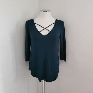Emory Park Teal Green Strappy V Neck Top Women's Size Medium